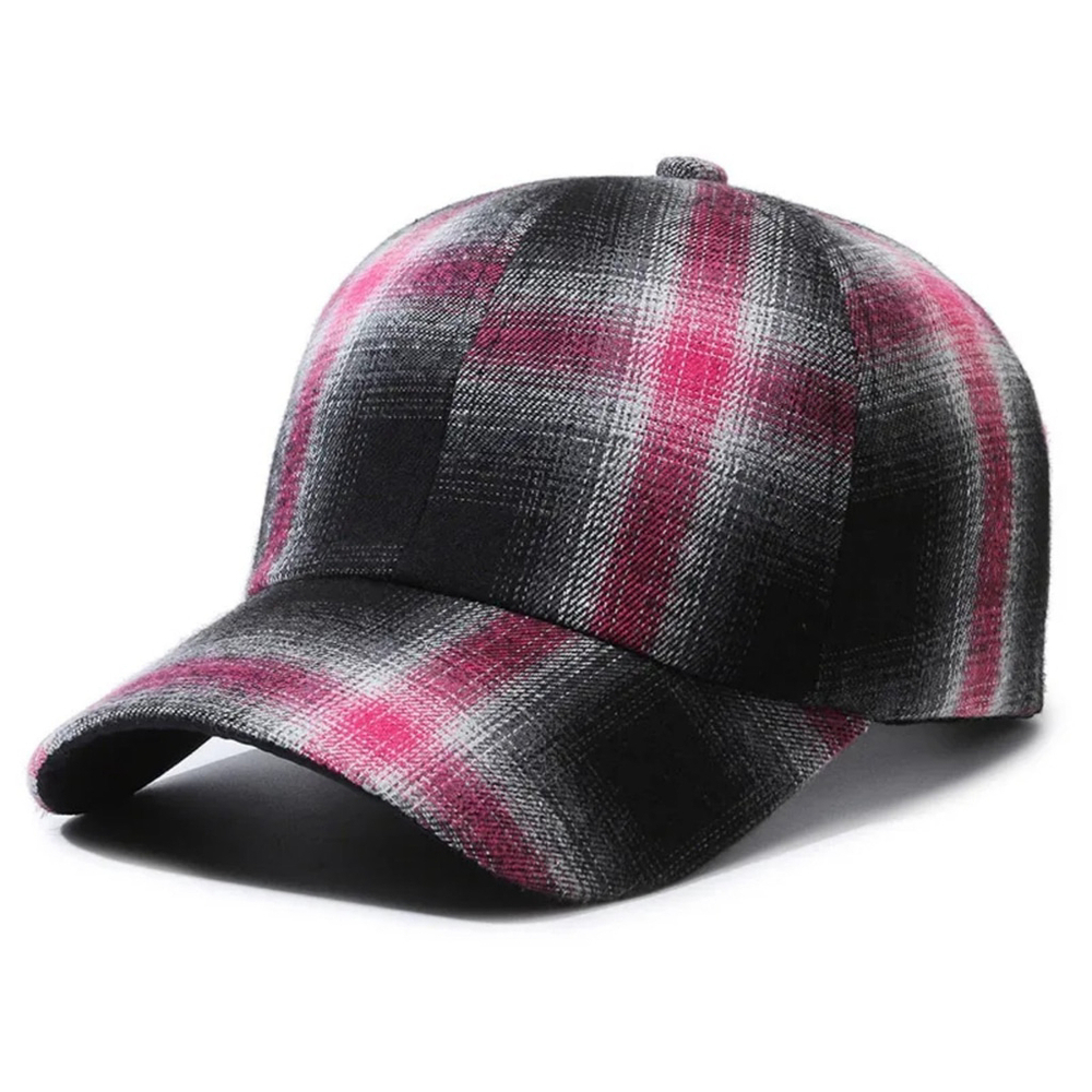 Plaid Pattern Women's Baseball Cap In Pink And Black
